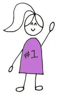 Cartoon girl wearing a #1 shirt, ready to tackle her to-do list.