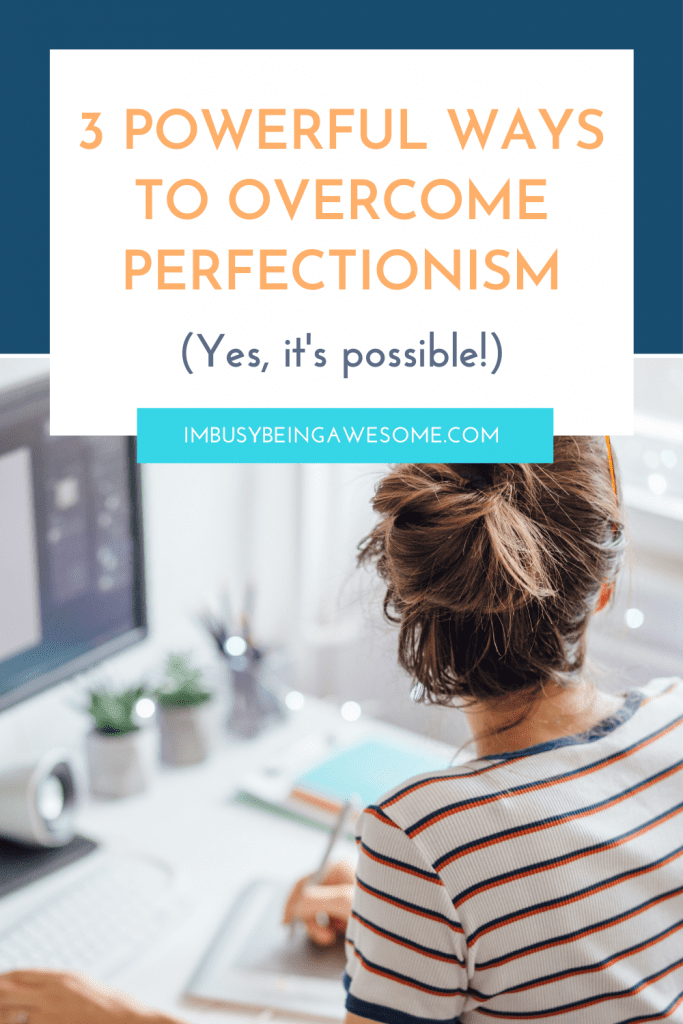 Overcome perfectionism: Woman working at desk with computer.