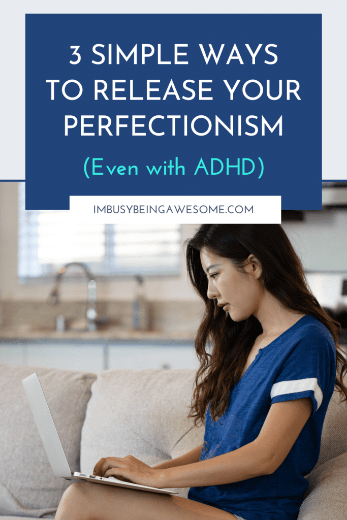 Woman with ADHD using laptop, overcoming perfectionism.