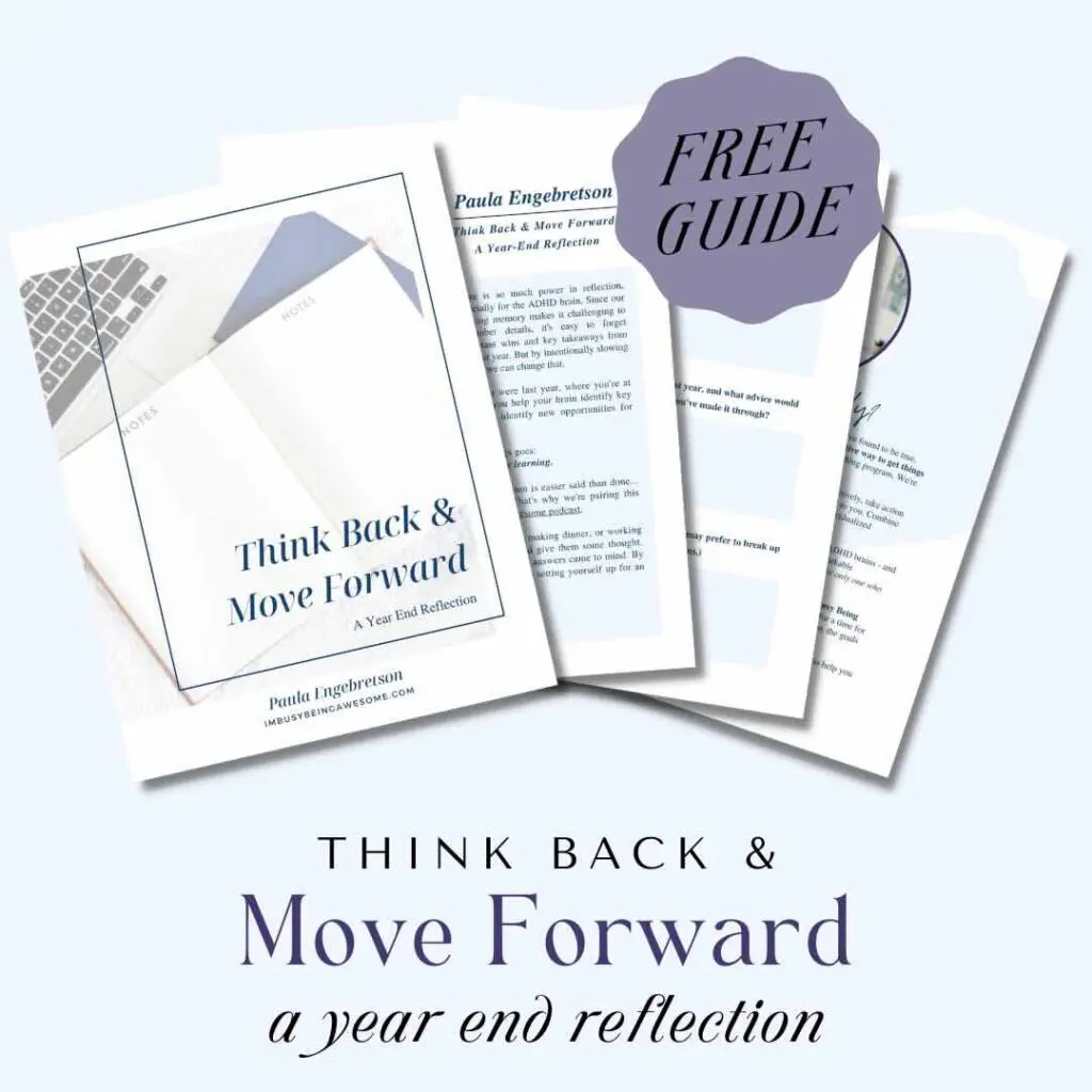 Think Back & Move Forward Workbook. Free Guide for year end reflection.