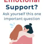 Need emotional support? Two friends hugging. Ask yourself: Helped, Hugged, or Heard?