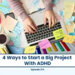 Hands typing on laptop surrounded by sticky notes for ADHD project management