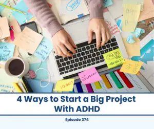 Hands typing on laptop surrounded by sticky notes for ADHD project management