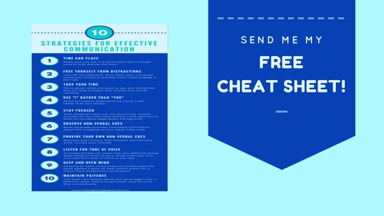 10 Strategies for Effective Communication cheat sheet, with a call to action.