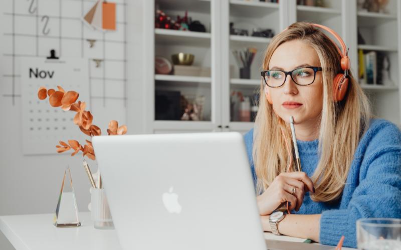 woman thinking at desk
