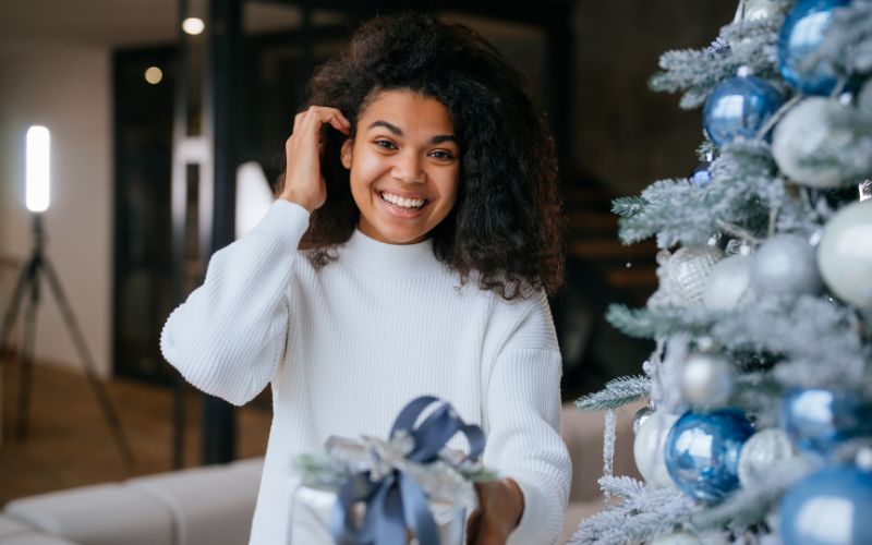 Woman at Christmas time