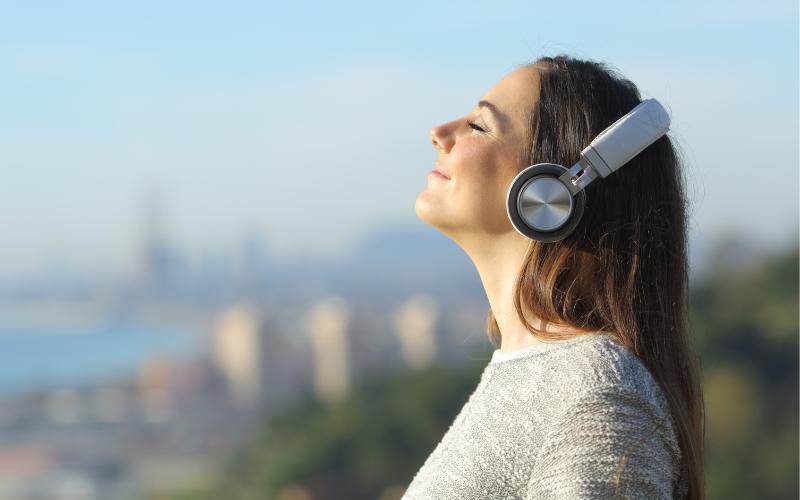 woman with headphones