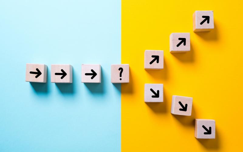 arrows and question mark representing what decision to make