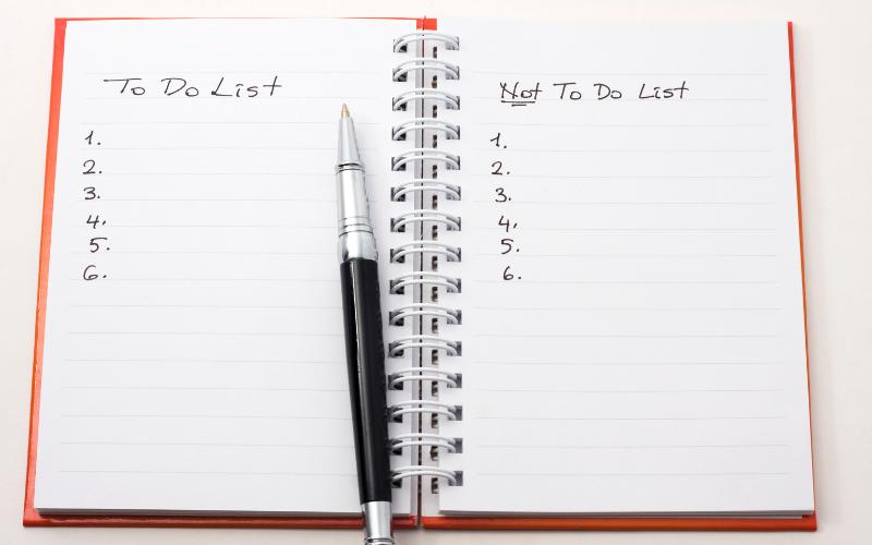 notebook with to do list and not to do list