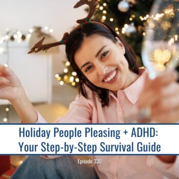 Woman with reindeer antlers, raising a champagne glass. Holiday people pleasing survival guide.