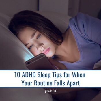Woman looking at phone in bed; ADHD Sleep Tips
