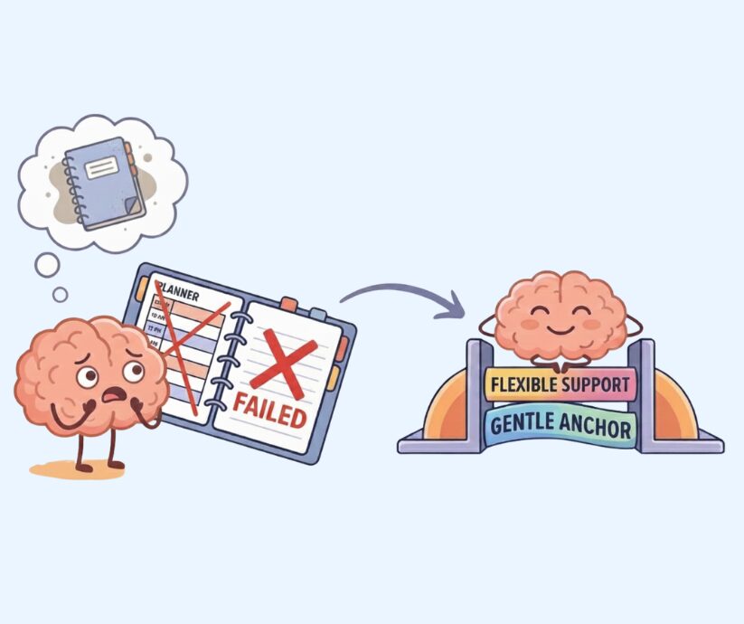 Brain failing to plan with ADHD, then using flexible support.