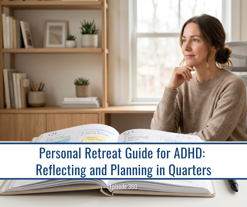 Personal retreat guide for ADHD: woman reflecting and planning