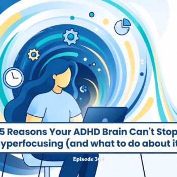Illustration of a woman hyperfocusing on a laptop, titled "5 Reasons Your ADHD Brain Can't Stop Hyperfocusing